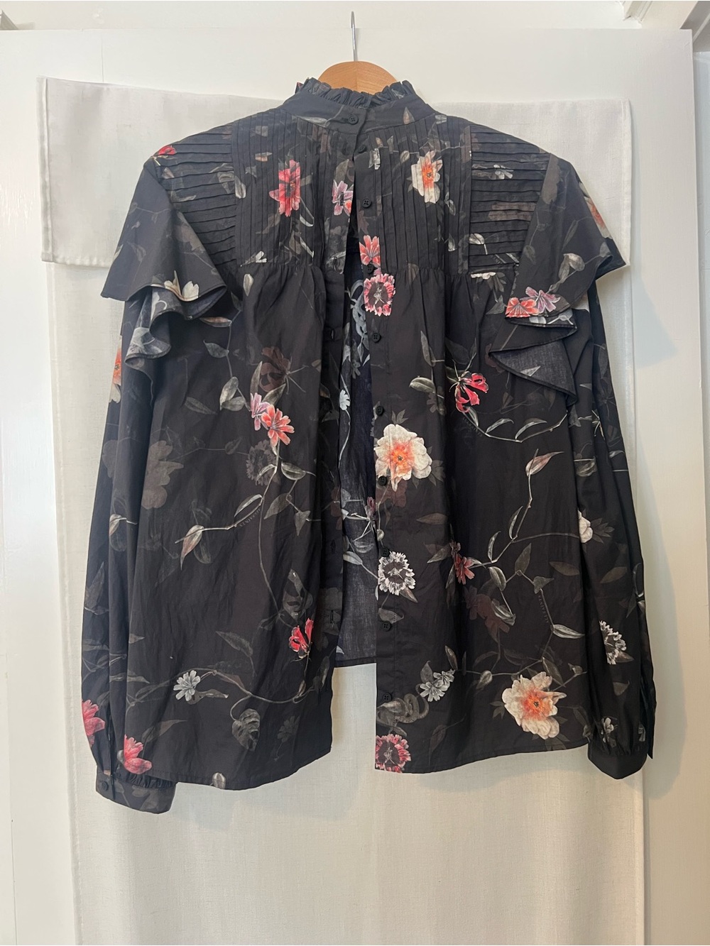 All Saints Floral Ruffle High-Neck Blouse US 8